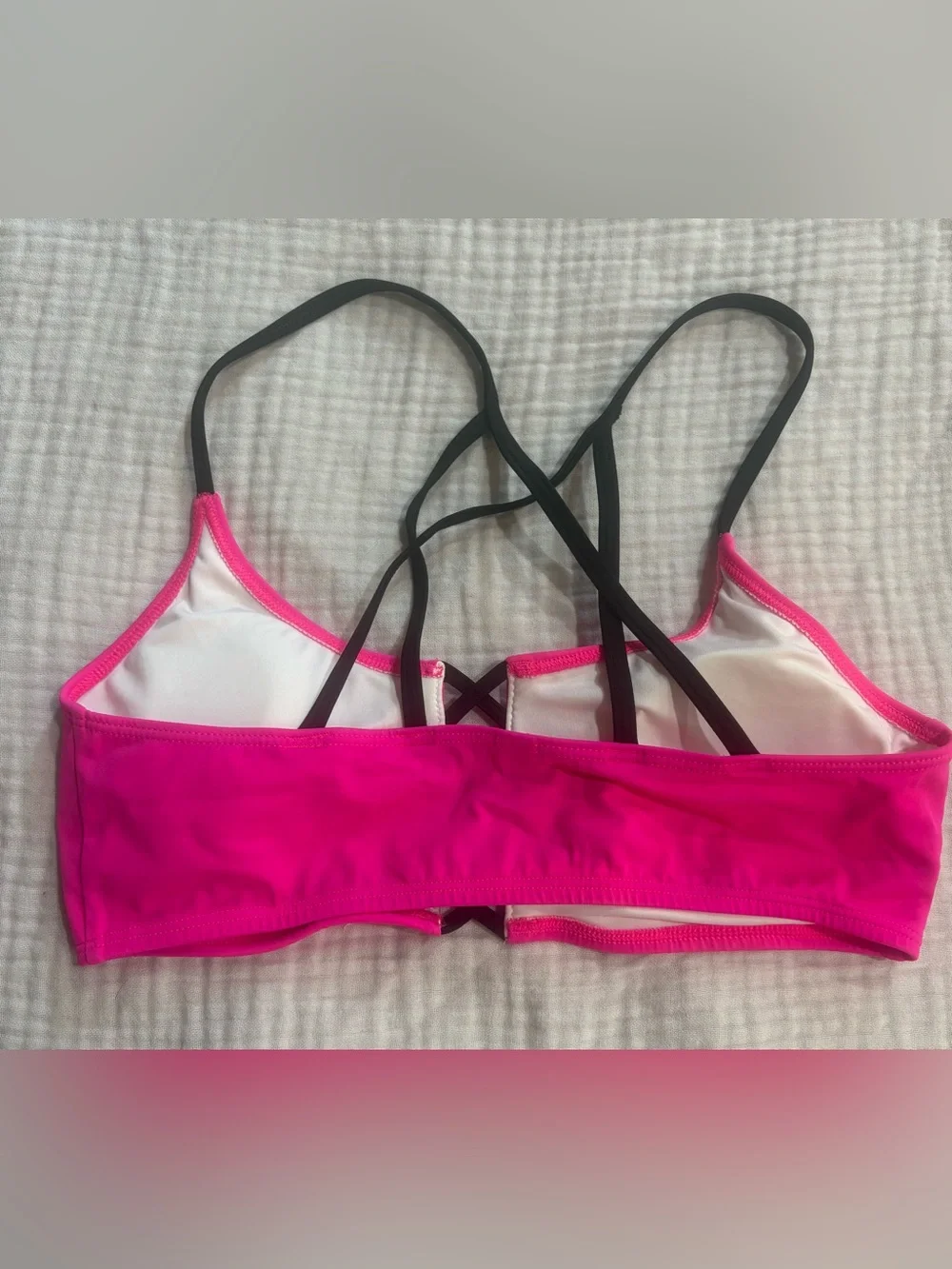 PINK Victoria's Secret Neon Pink Bikini Top with Black Strappy Back